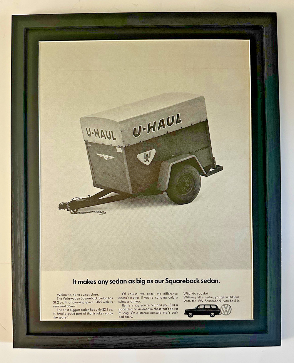 Framed 1969 Volkswagen Squareback Sedan Original Advertisement U-haul Print Ad